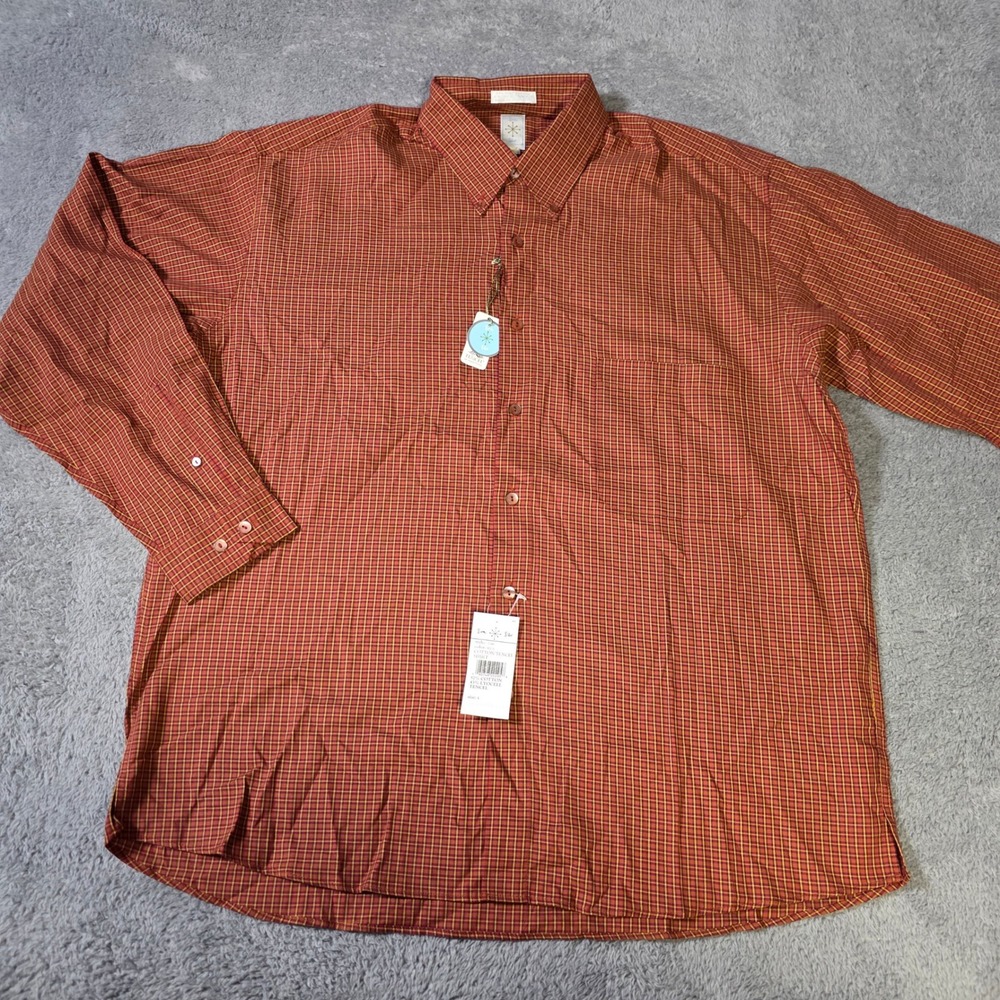 Burma Bibas Mens L Button Down Shirt Rust‎ Orange Plaid Cotton Tencel 7148 NEW